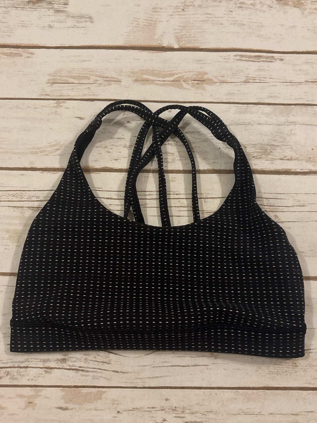 Lululemon Energy Bra Medium Support Black With White Dash Pattern Size 4